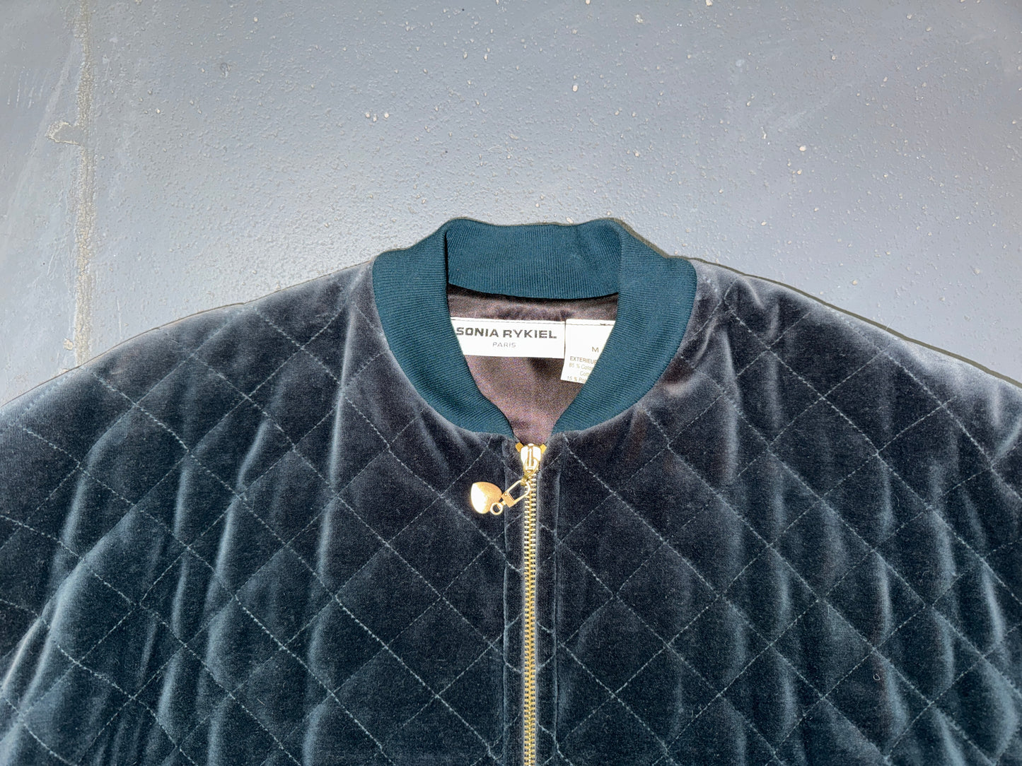 SONIA RYKIEL Dark Green Velvet Quilted Bomber Jacket