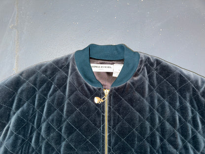 SONIA RYKIEL Dark Green Velvet Quilted Bomber Jacket