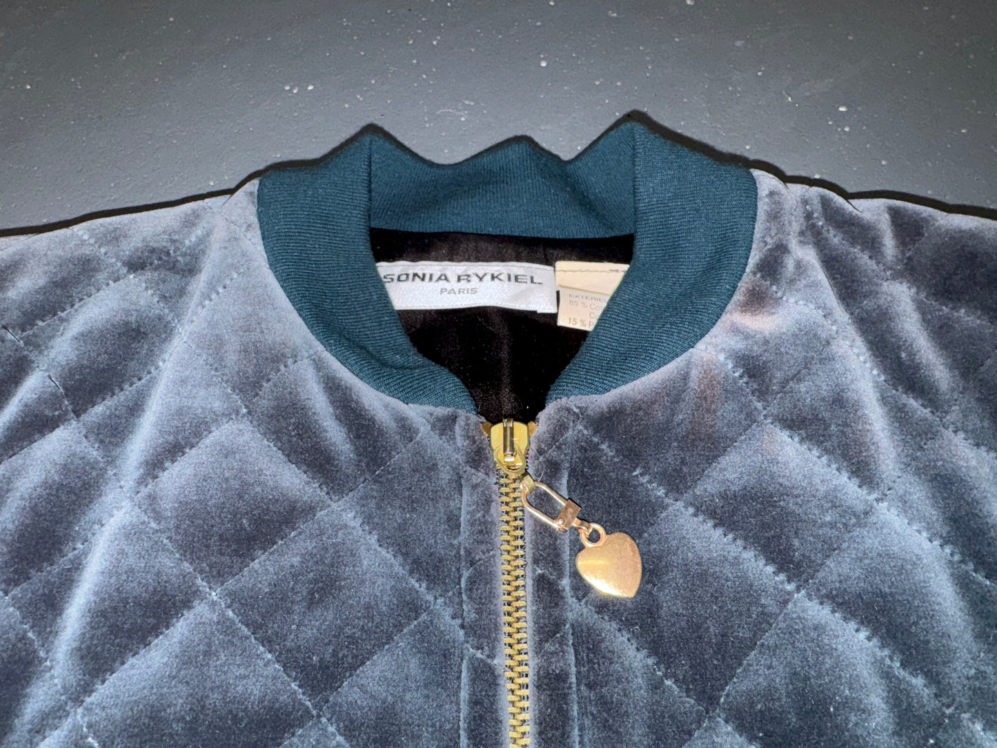 SONIA RYKIEL Dark Green Velvet Quilted Bomber Jacket