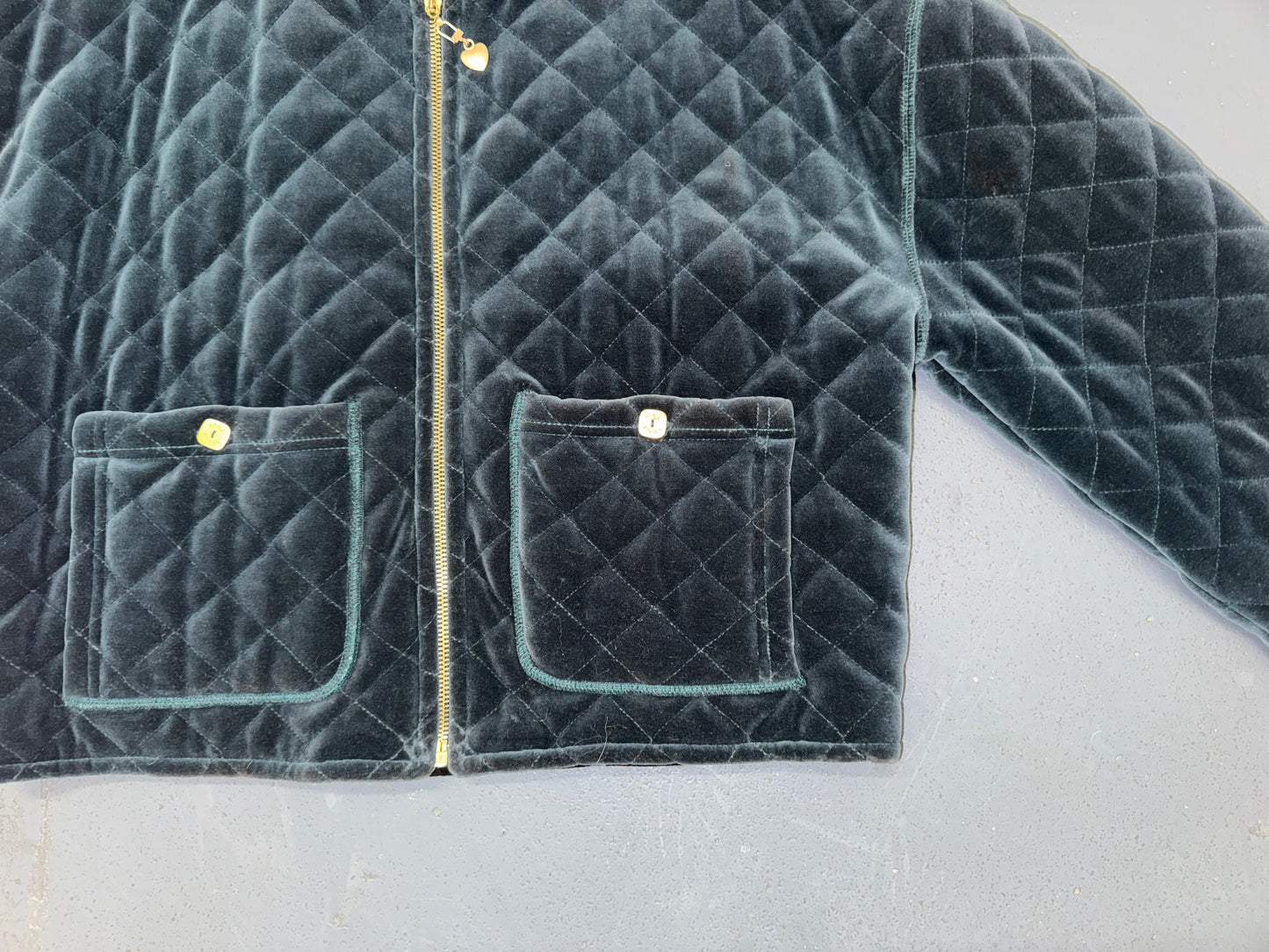 SONIA RYKIEL Dark Green Velvet Quilted Bomber Jacket