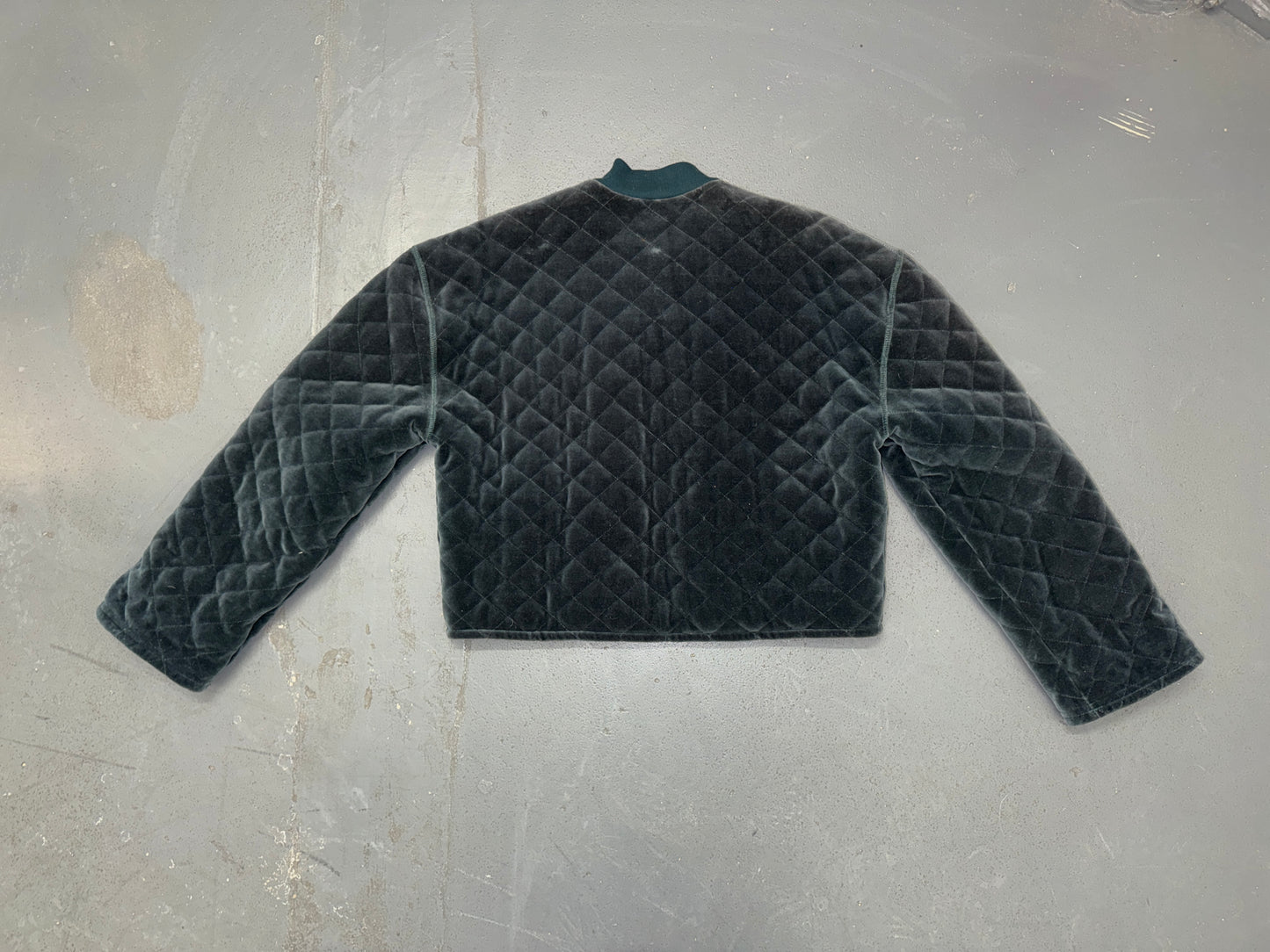 SONIA RYKIEL Dark Green Velvet Quilted Bomber Jacket