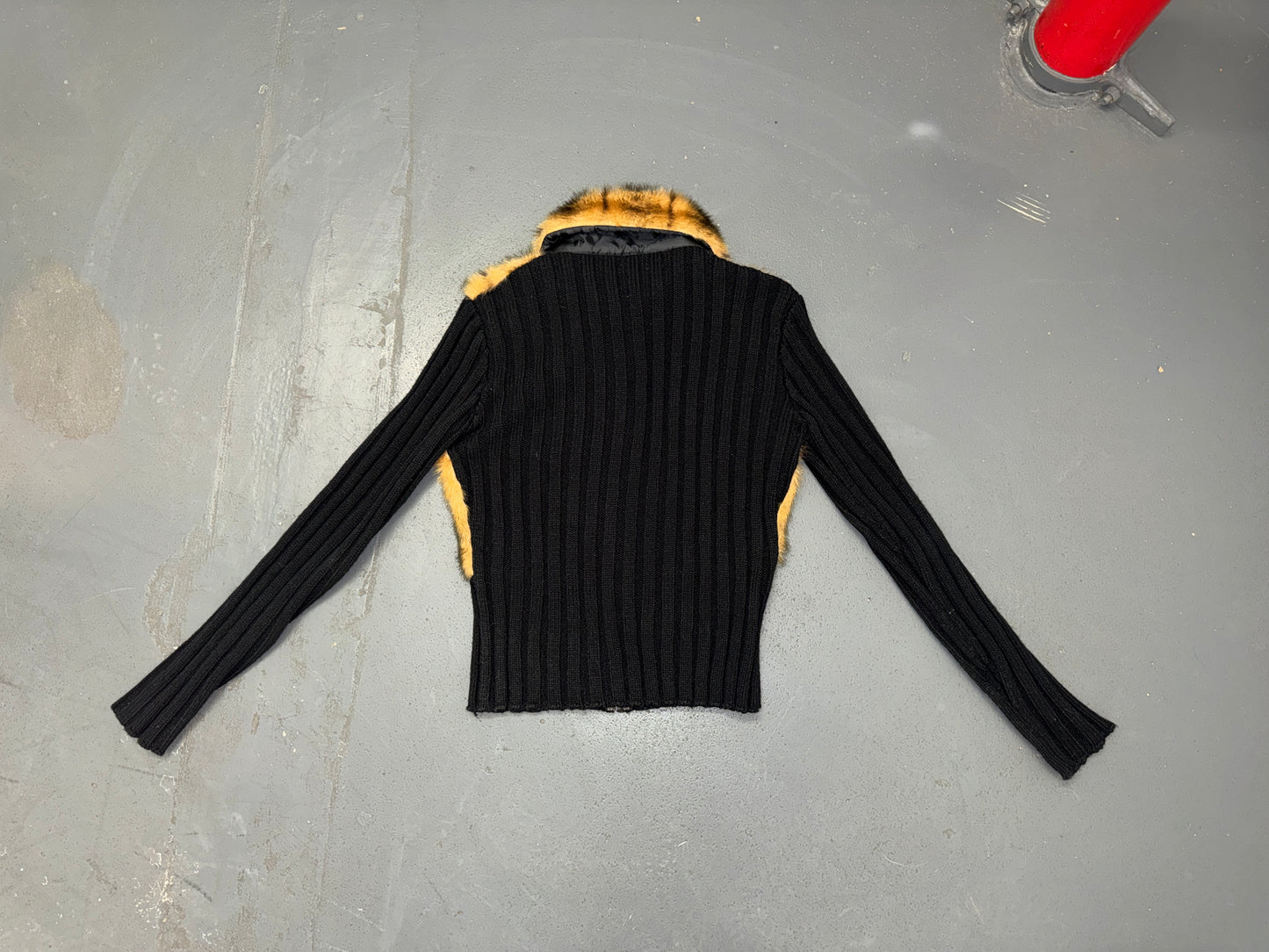 Black and Faux Fur Zip Up Sweater