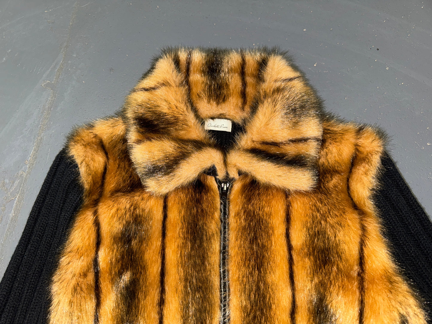 Black and Faux Fur Zip Up Sweater