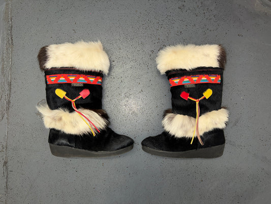 Black Fur Tall Winter Boots Sz 8