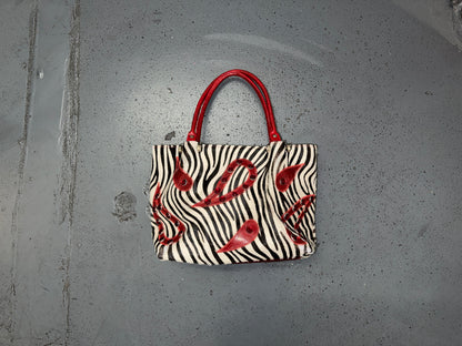 CECCONI PIERO Ponyhair Zebra Print and Red Tote Bag