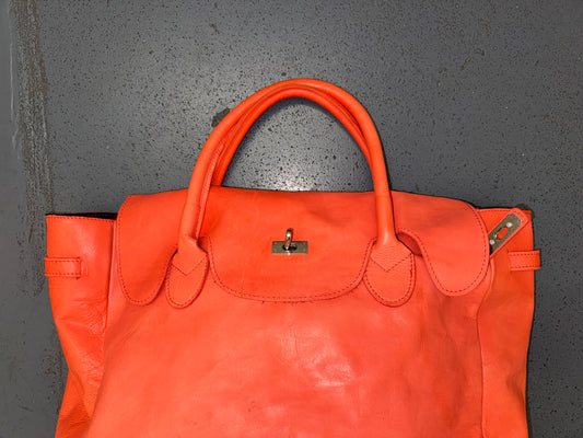 MASSIMO REBECHI Orange Leather Large Travel Tote Bag