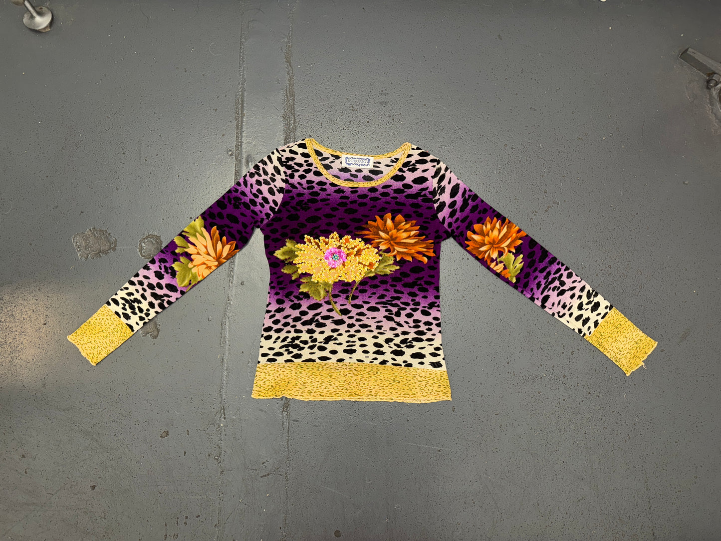 KOKOMO Mesh Leopard Print Beaded Long Sleeve Top