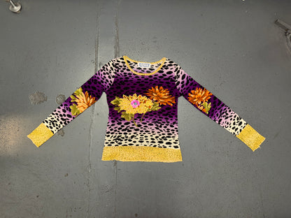KOKOMO Mesh Leopard Print Beaded Long Sleeve Top