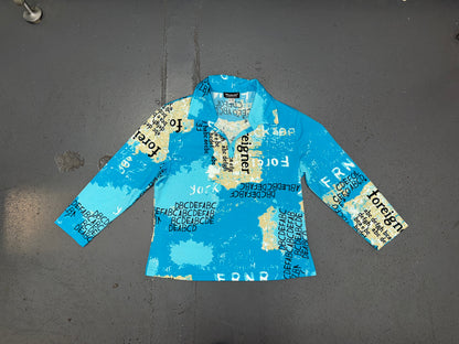 Blue Map Graphic Print Long Sleeve Top