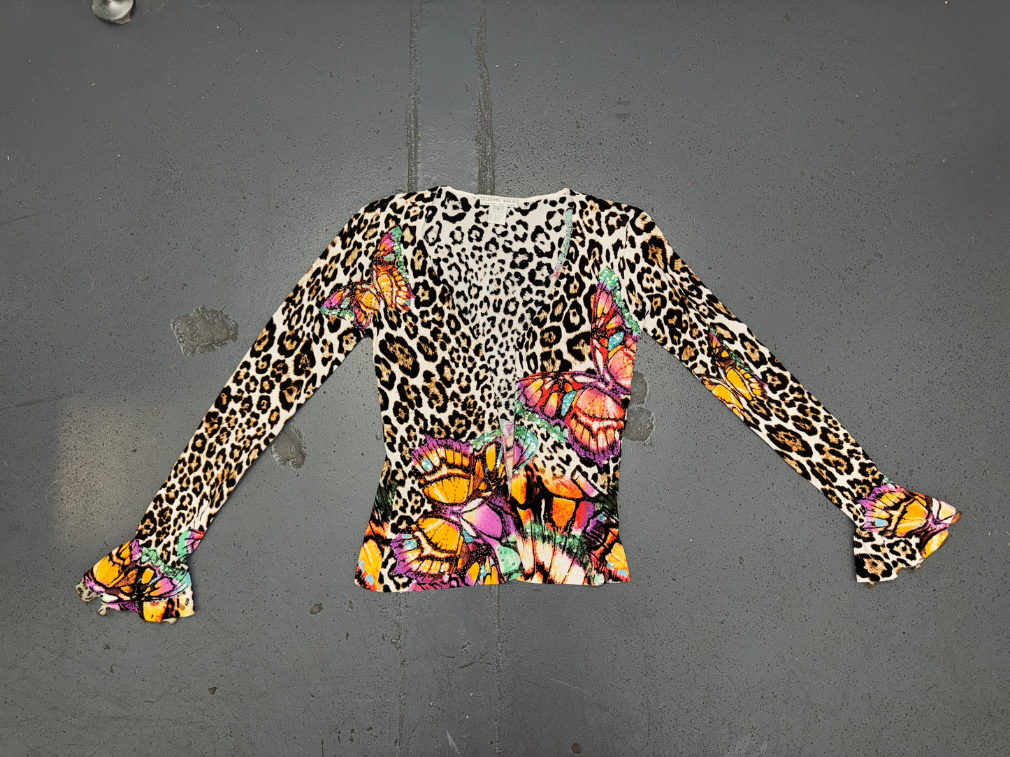 ALBERTO MAKALI Beaded Leopard Top and Cardigan Set