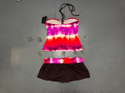 LA BLANCA Brown and Tie Dye Swim Tankini and Skirt