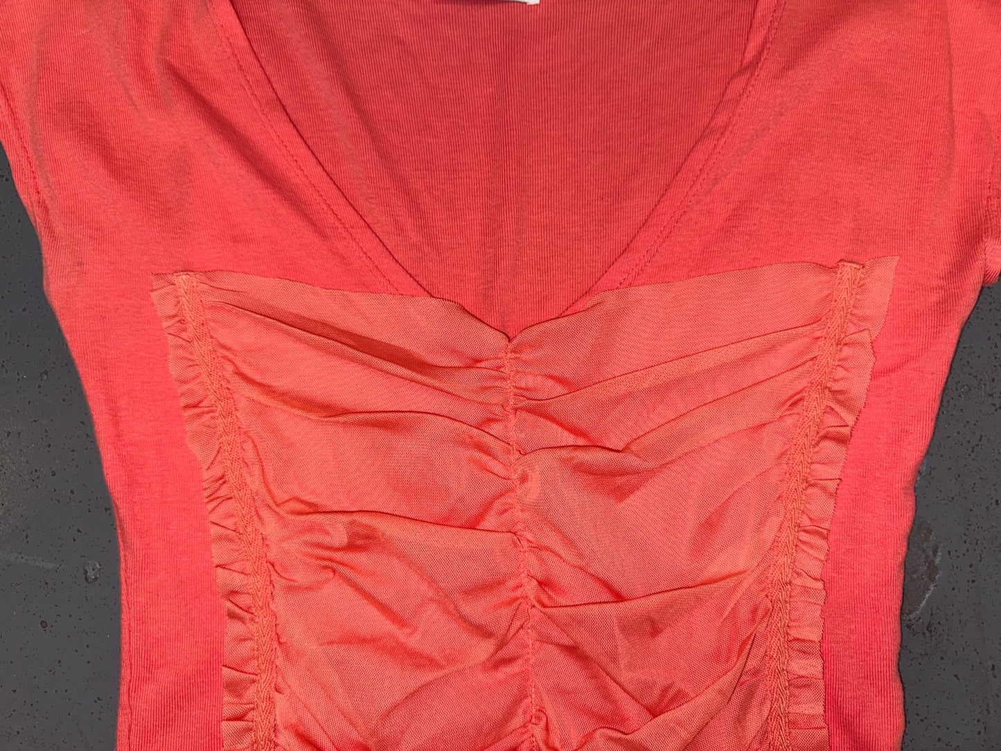Coral Ruched Mesh T-Shirt