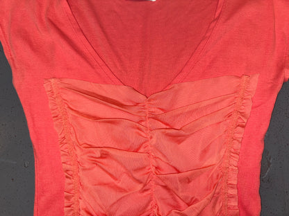 Coral Ruched Mesh T-Shirt