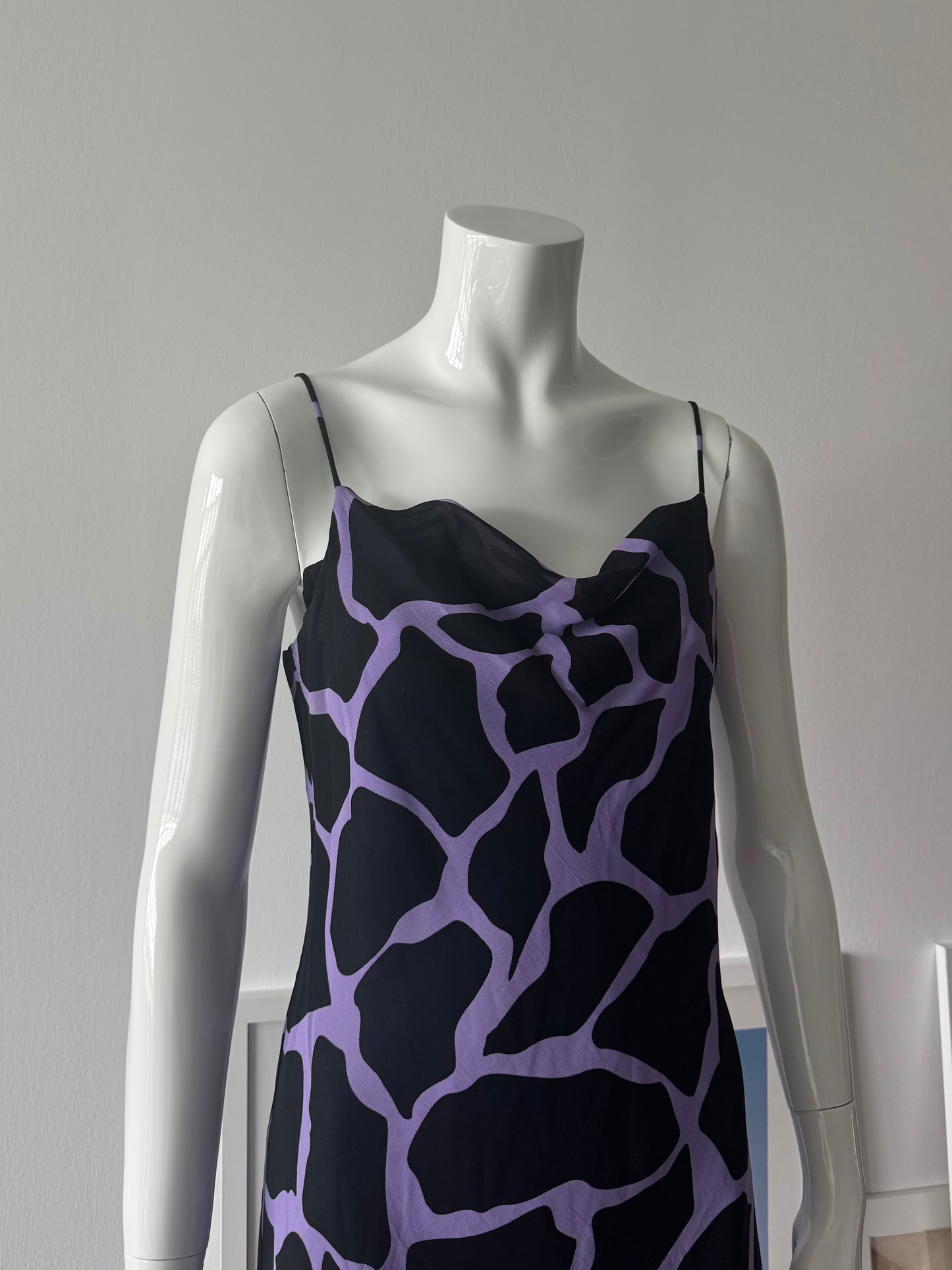TESSUTO Black and Purple Animal Print Midi Slip Dress