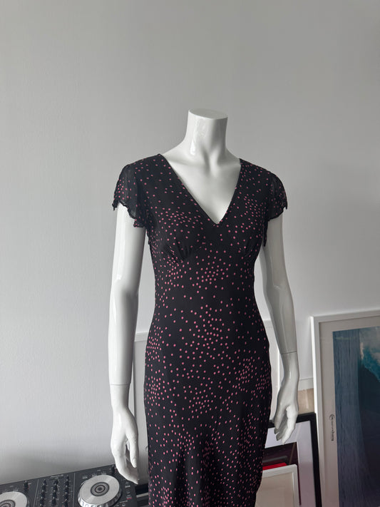 JESSICA Black and Pink Polka Dot Midi Dress