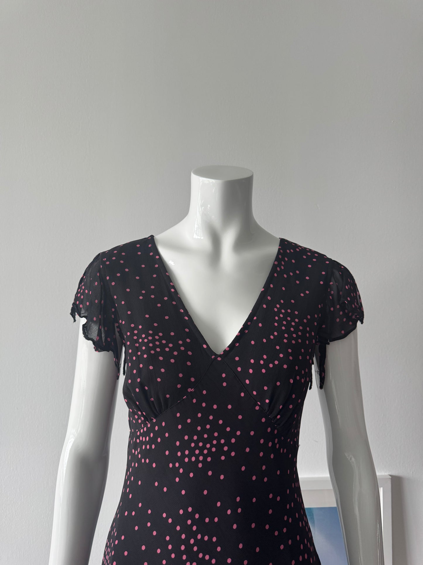 JESSICA Black and Pink Polka Dot Midi Dress