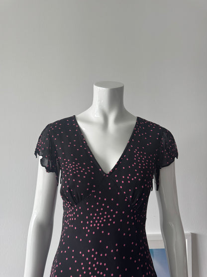 JESSICA Black and Pink Polka Dot Midi Dress