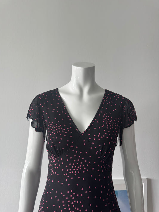 JESSICA Black and Pink Polka Dot Midi Dress