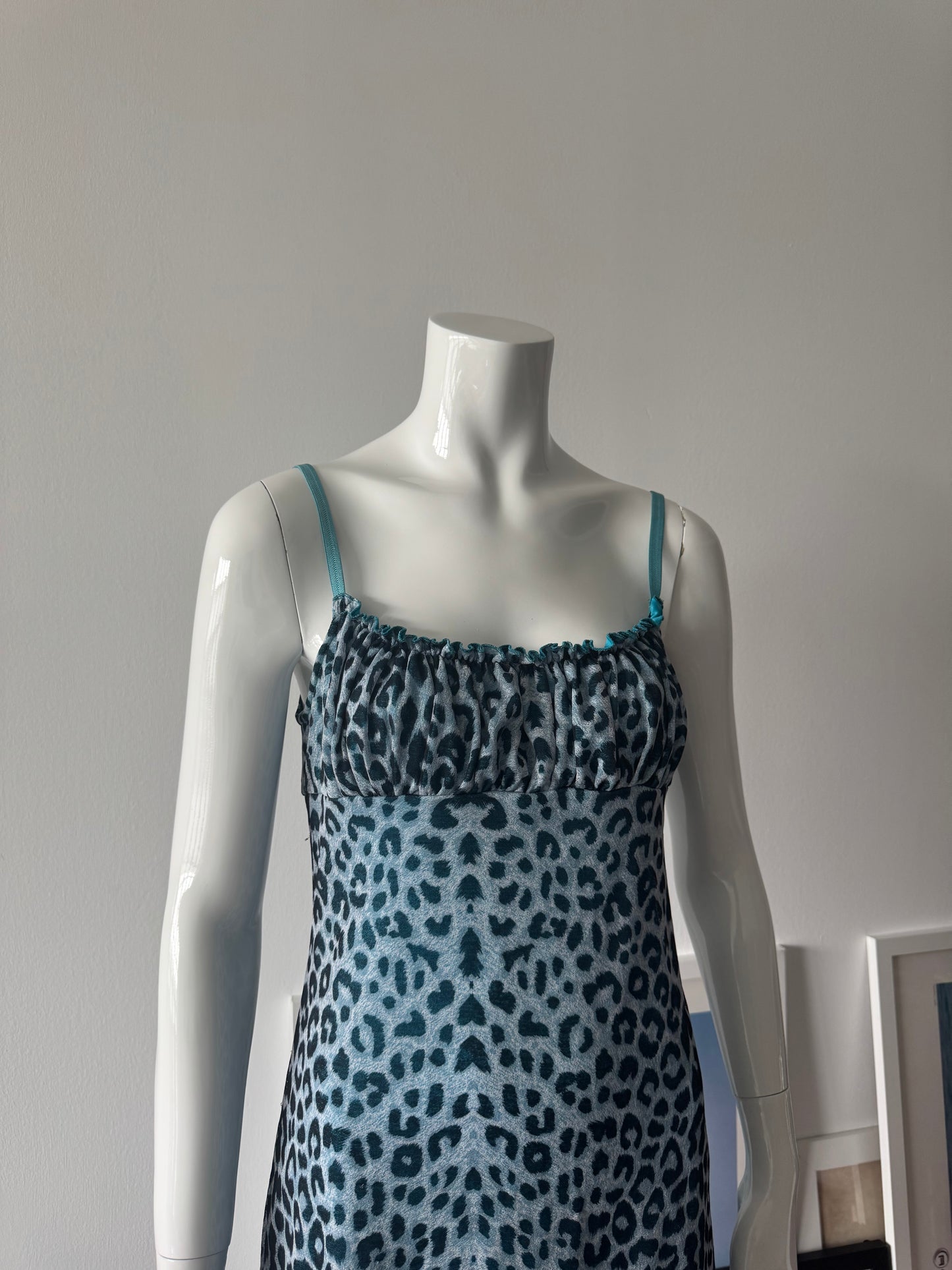 Blue Leopard Print Milkmaid Mini Dress