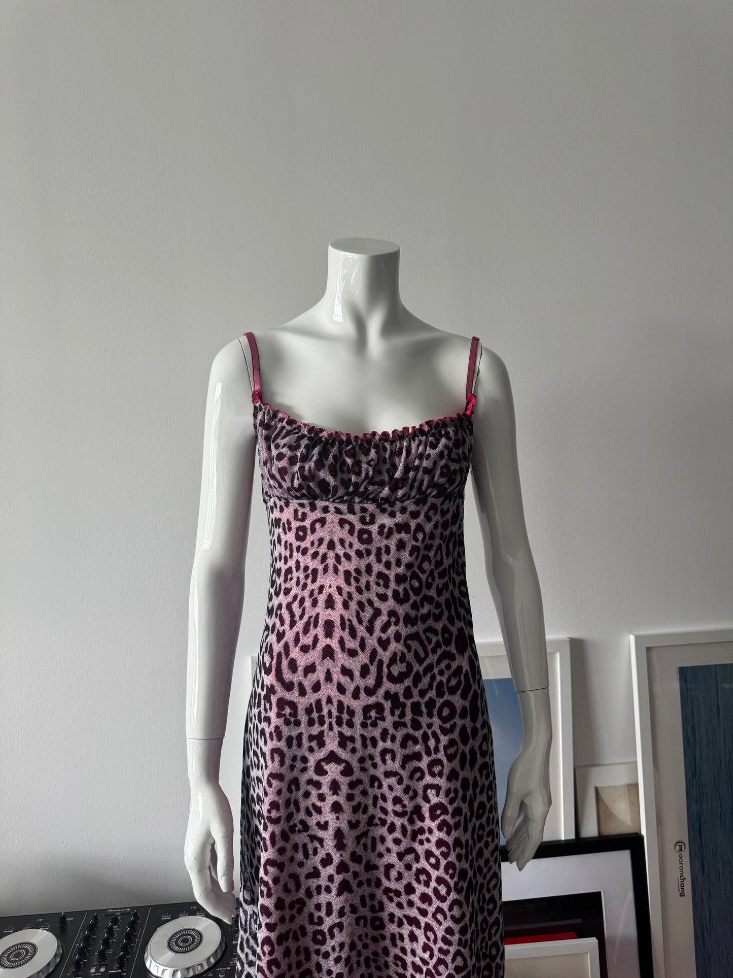 Pink Leopard Print Milkmaid Mini Dress