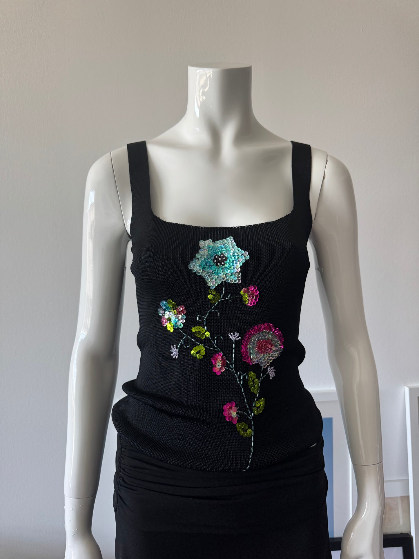 RAMPAGE Black Knit Top with Sequin Flowers