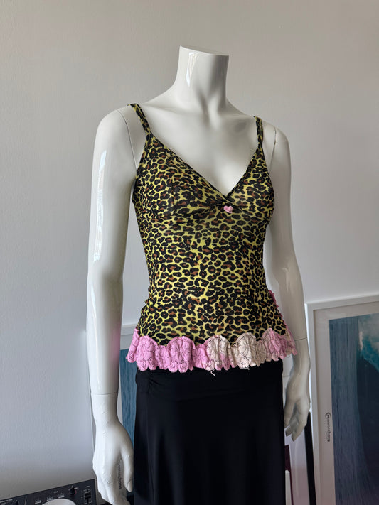 Yellow/Black Mesh Leopard Print and Pink Lace Cami