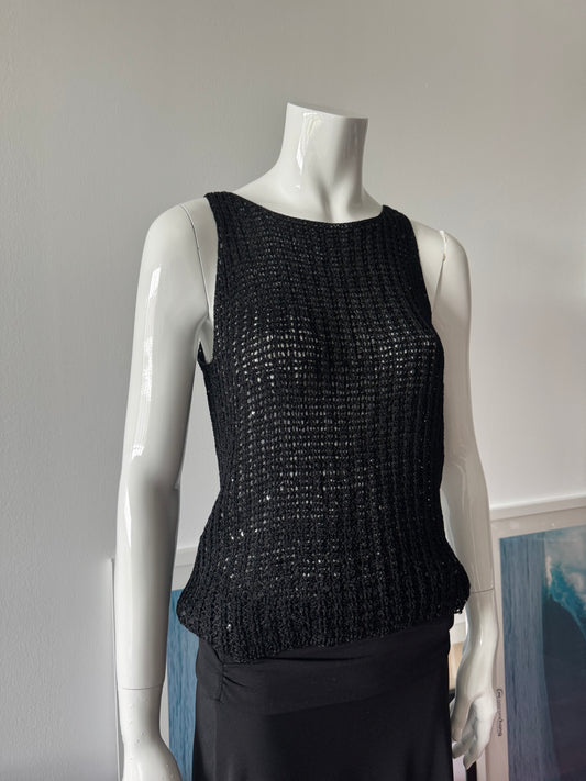 Black Sequin Crochet Knit Sleeveless Top