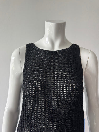 Black Sequin Crochet Knit Sleeveless Top