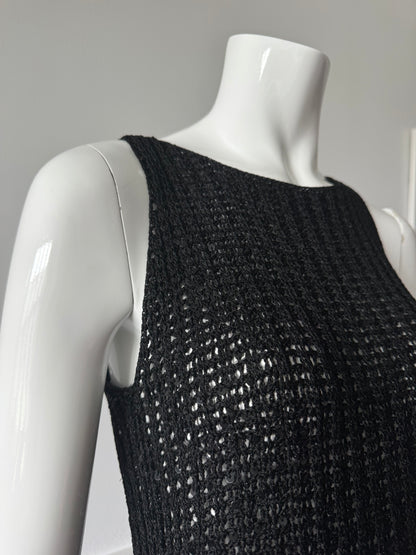 Black Sequin Crochet Knit Sleeveless Top
