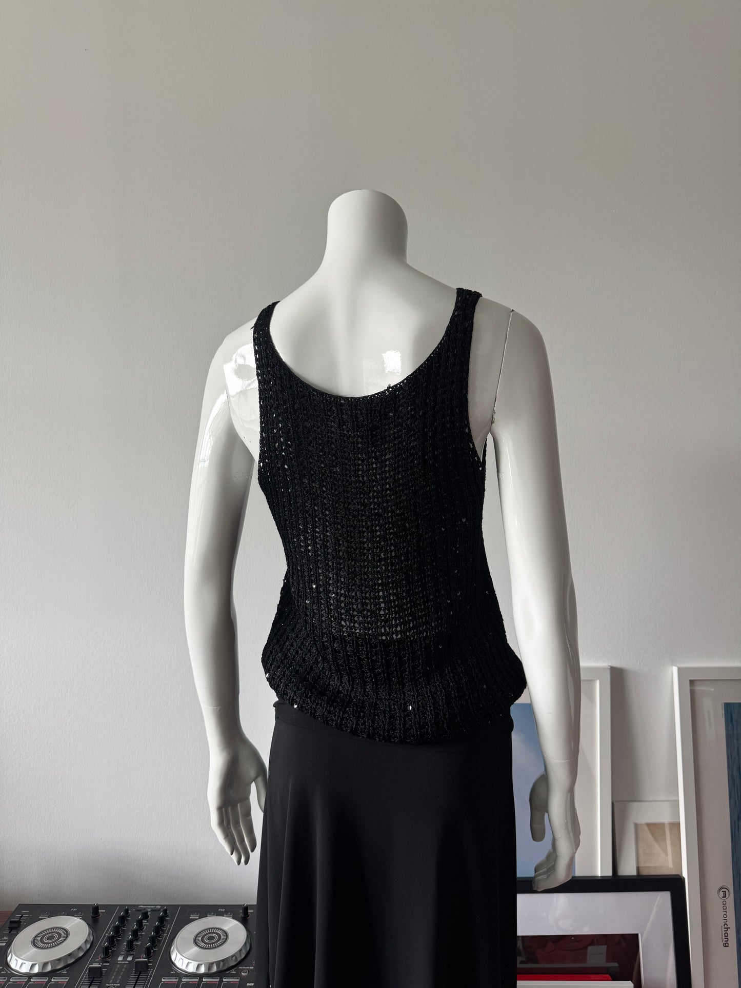 Black Sequin Crochet Knit Sleeveless Top