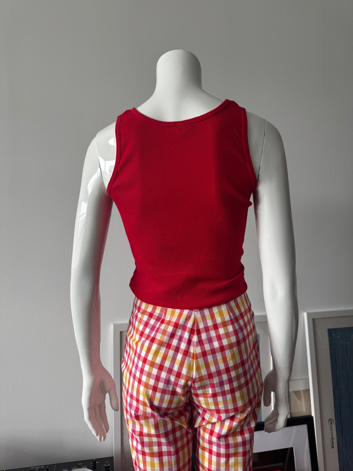Red Ribbed Tank Top with 'Acapulco' Rhinestone Logo