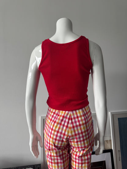 Red Ribbed Tank Top with 'Acapulco' Rhinestone Logo