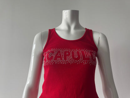 Red Ribbed Tank Top with 'Acapulco' Rhinestone Logo