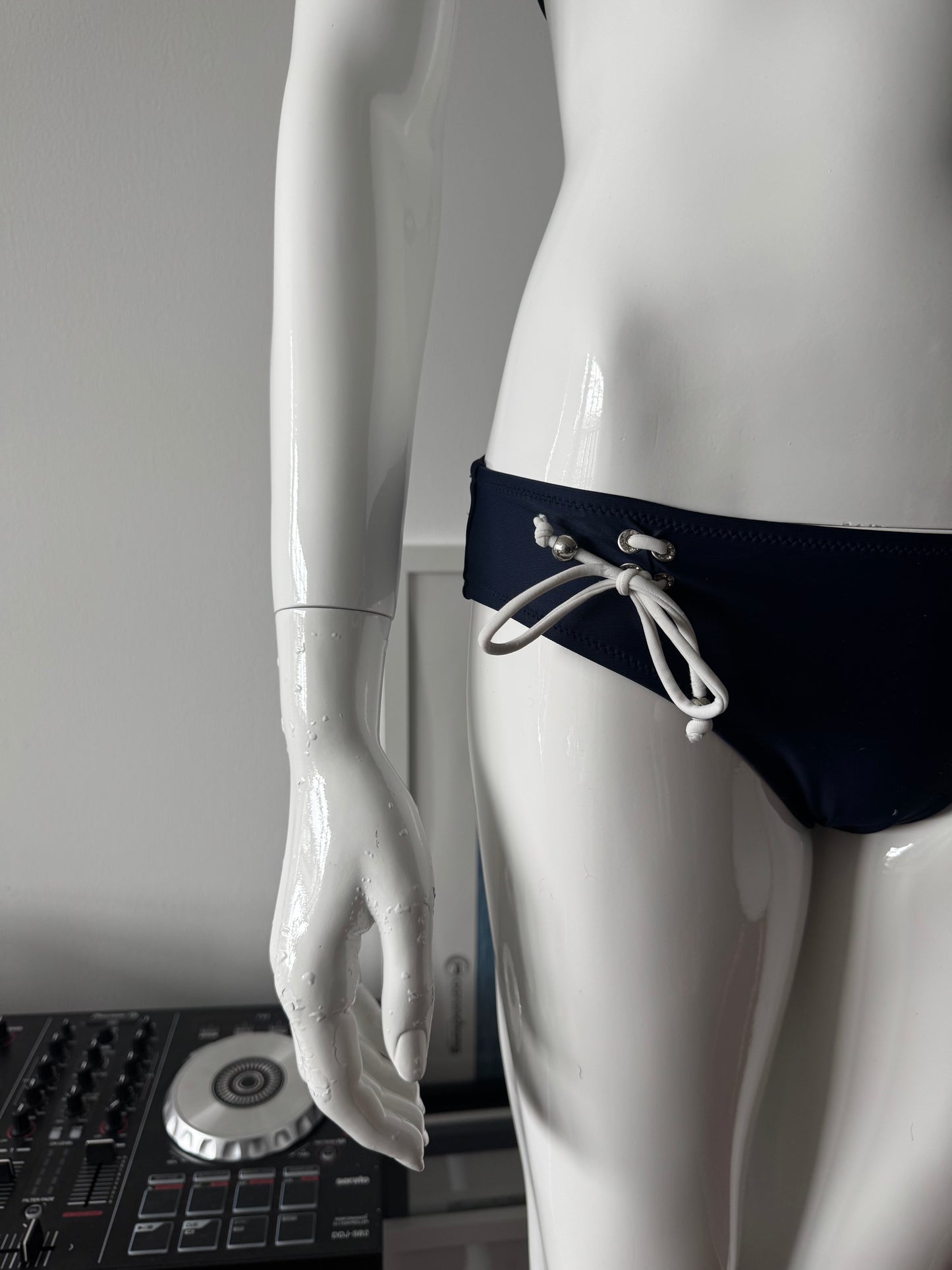 Navy And White Lace Detail Bikini Top and Bottom