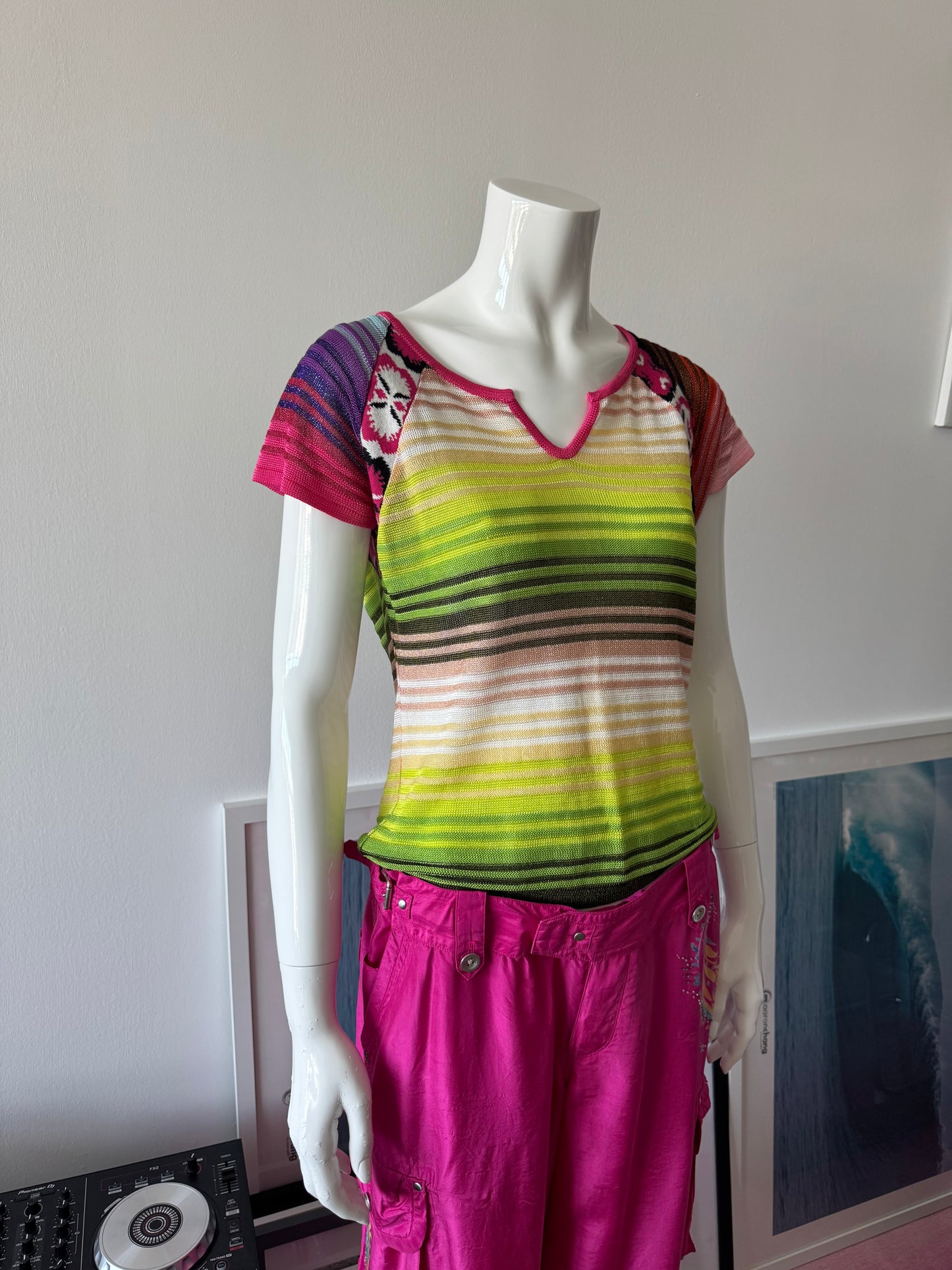 CHRISTIAN LACROIX Multicolor Stripe Knit Short Sleeve Top