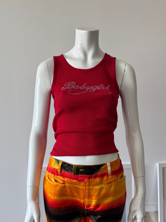 Red Ribbed Tank Top with Babygirl Logo