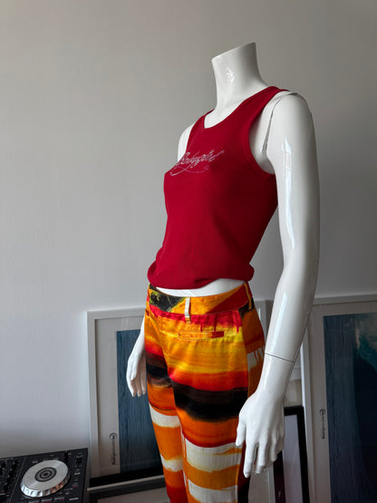 MOSCHINO Red/Black/Orange Striped Pants