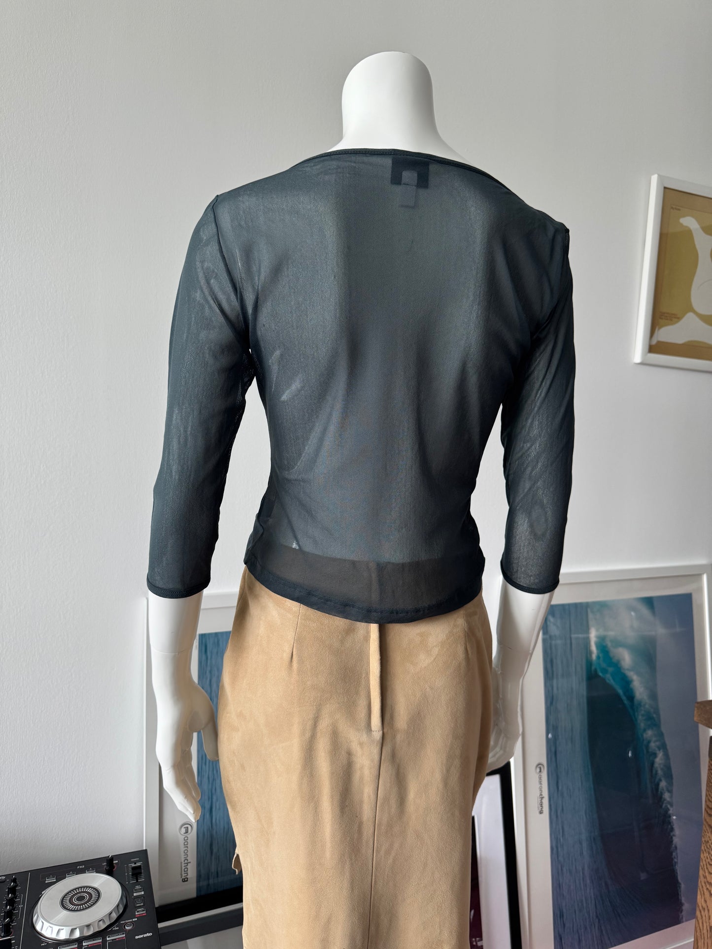Grey Mesh 3/4 Sleeve Top