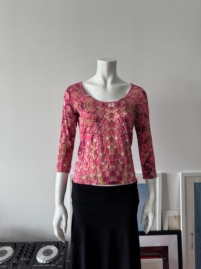 JUST CAVALLI Pink Snakeskin 3/4 Sleeve Top