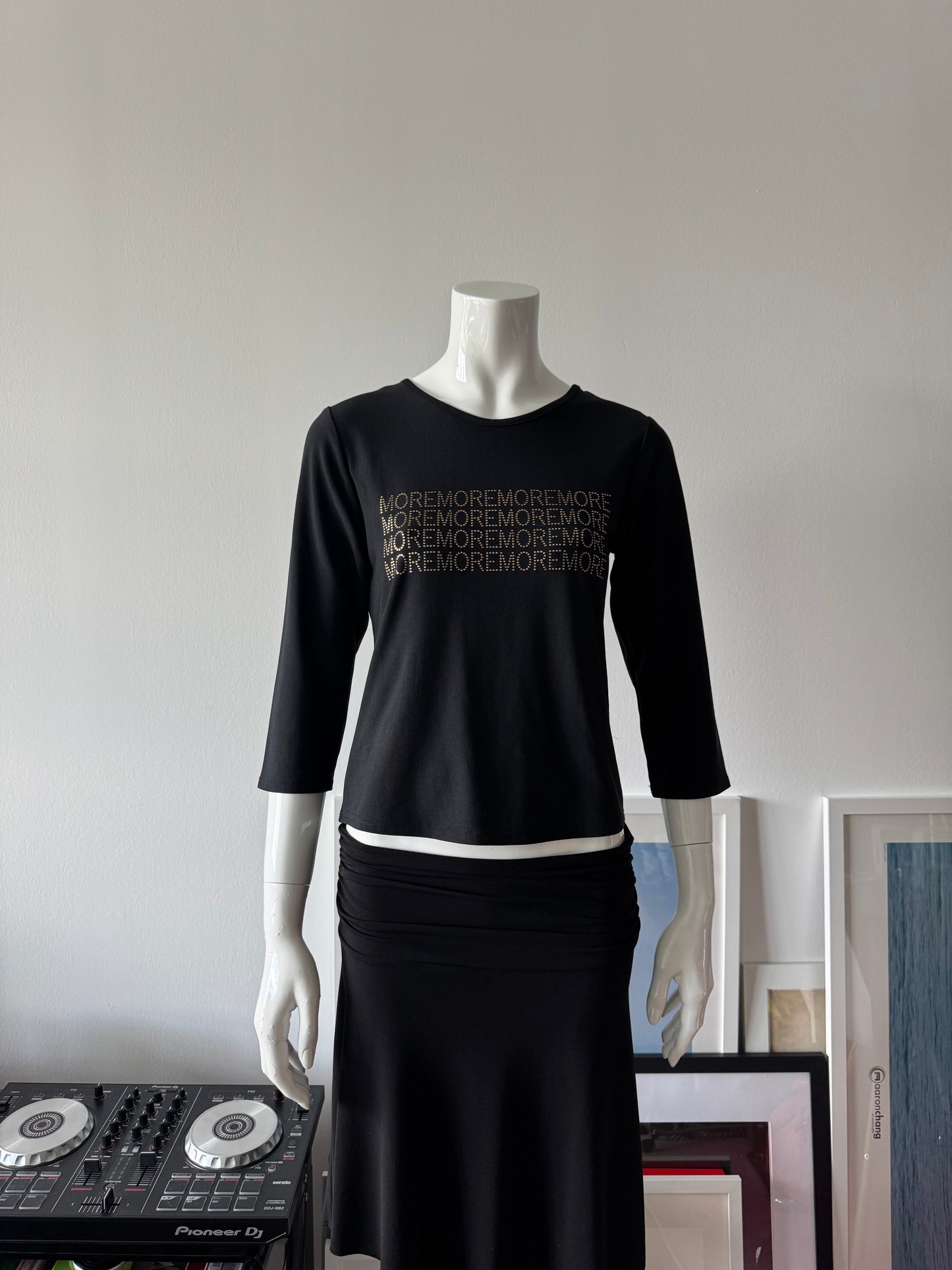 Black Long Sleeve Top with MORE MORE Gold Graphic
