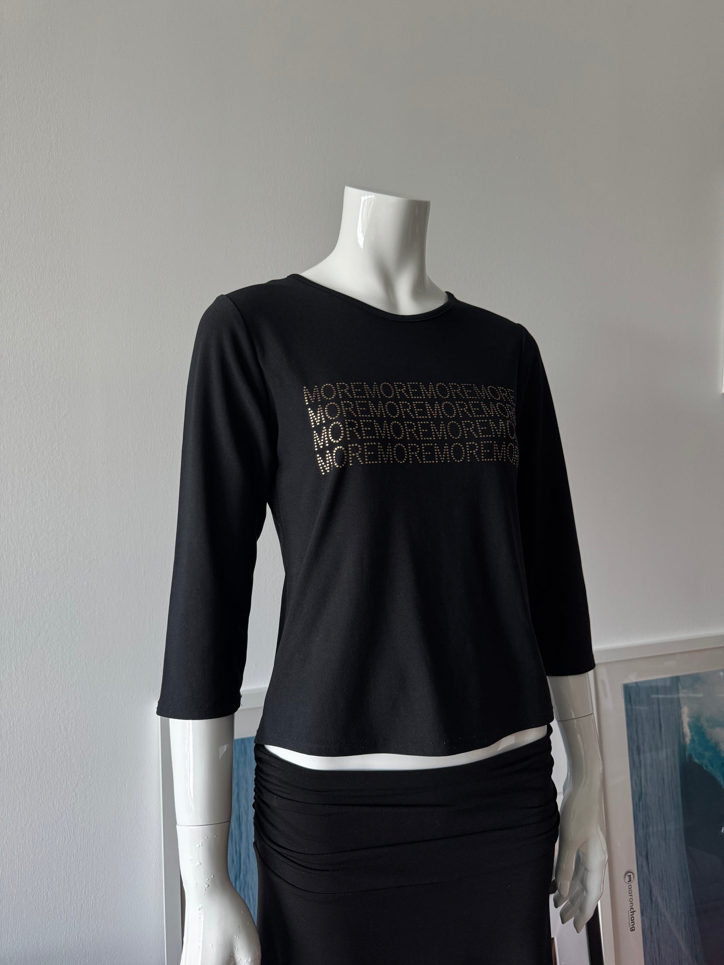 Black Long Sleeve Top with MORE MORE Gold Graphic