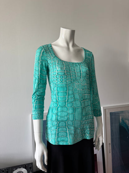 JUST CAVALLI Blue Snakeskin Print 3/4 Sleeve Top