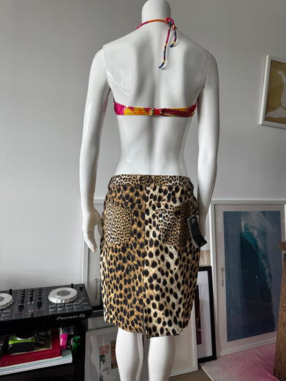JUST CAVALLI Denim Leopard Print Midi Skirt