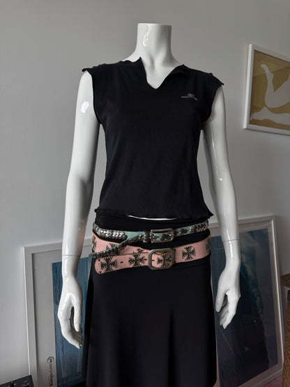 Pink Cracked Leather Belt with Studded Cross