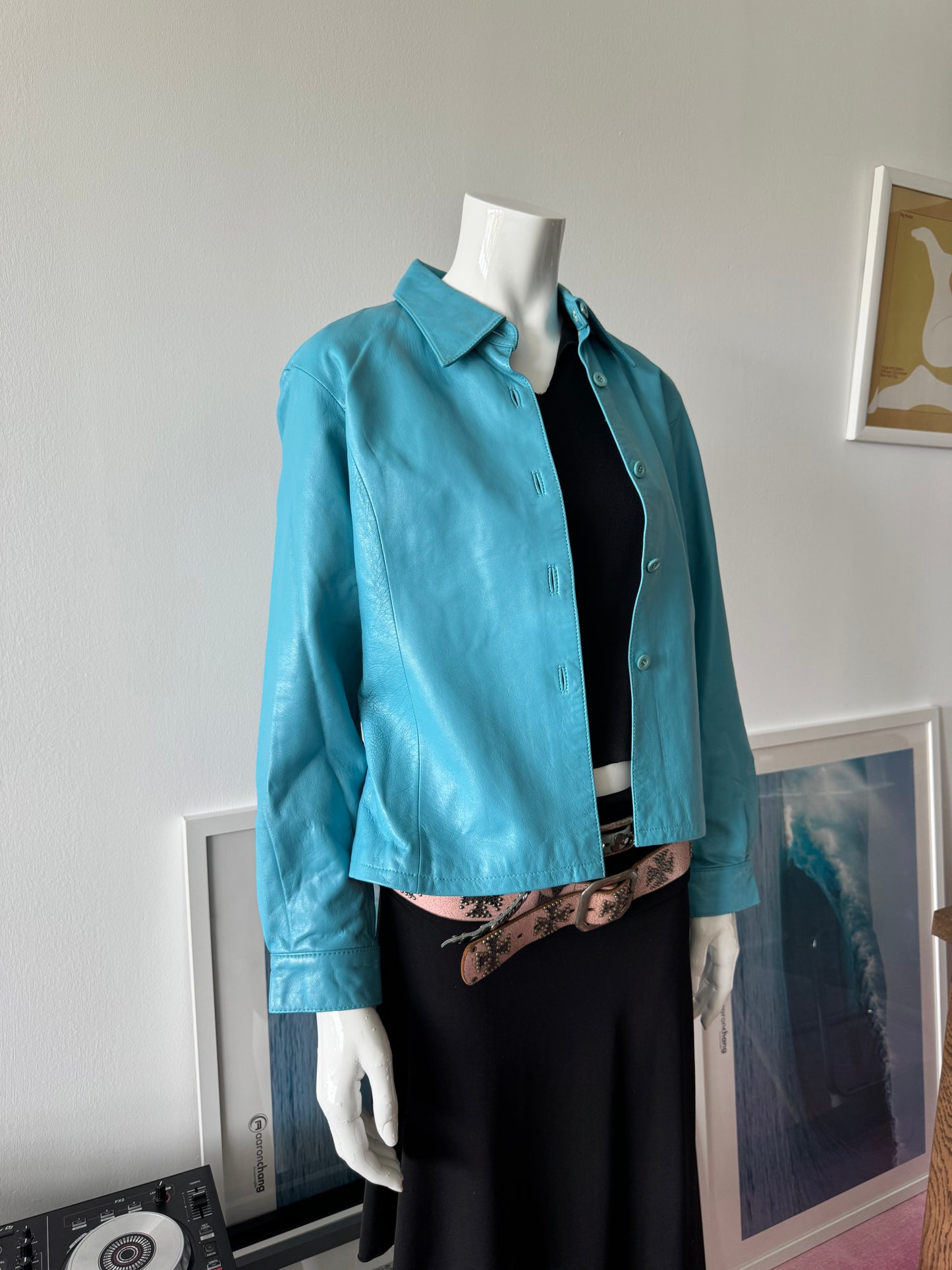 NICOLA BERTI Turquoise Leather Shirt/Jacket