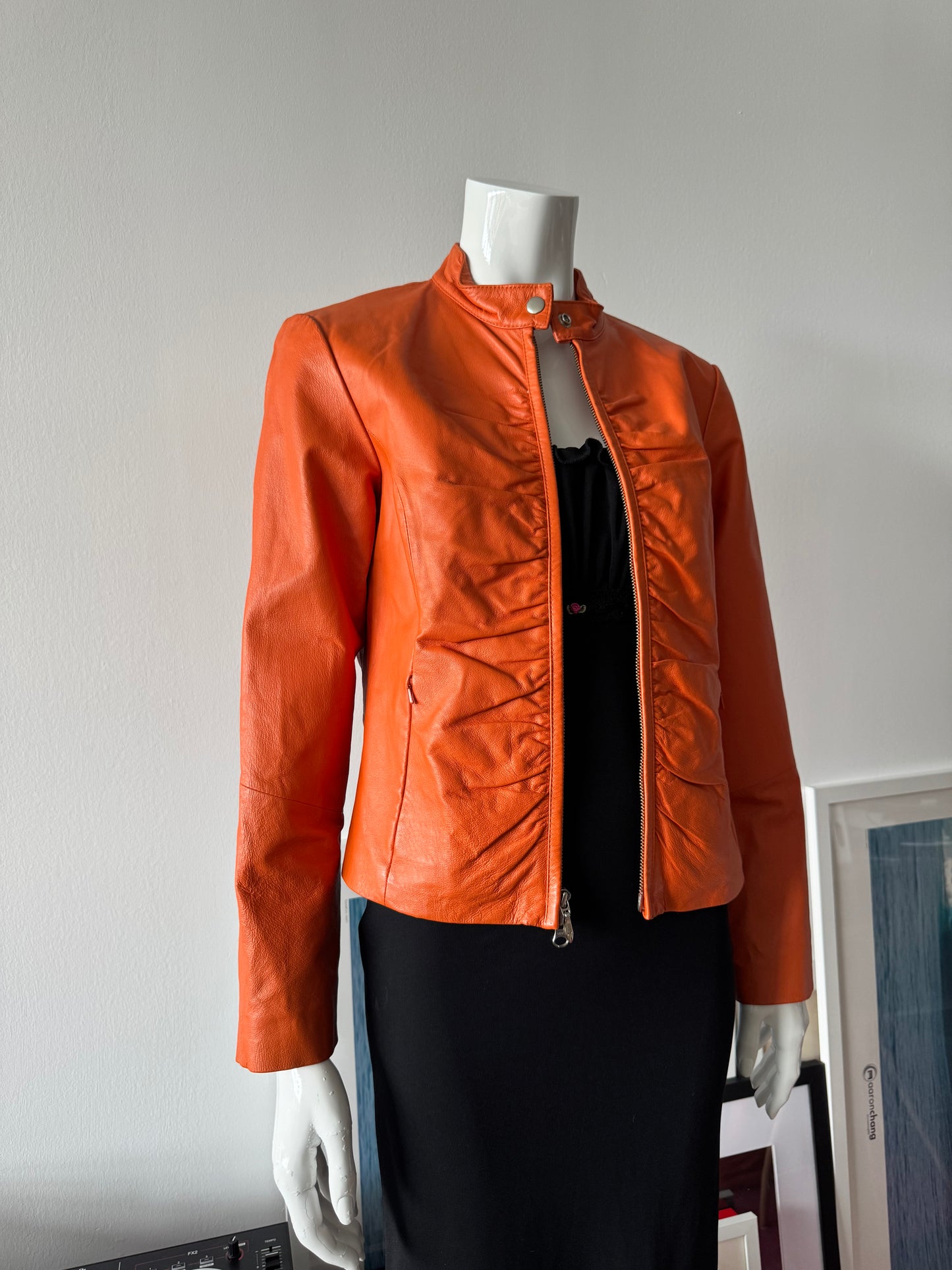 WILSON'S LEATHER Orange Ruched Leather Jacket