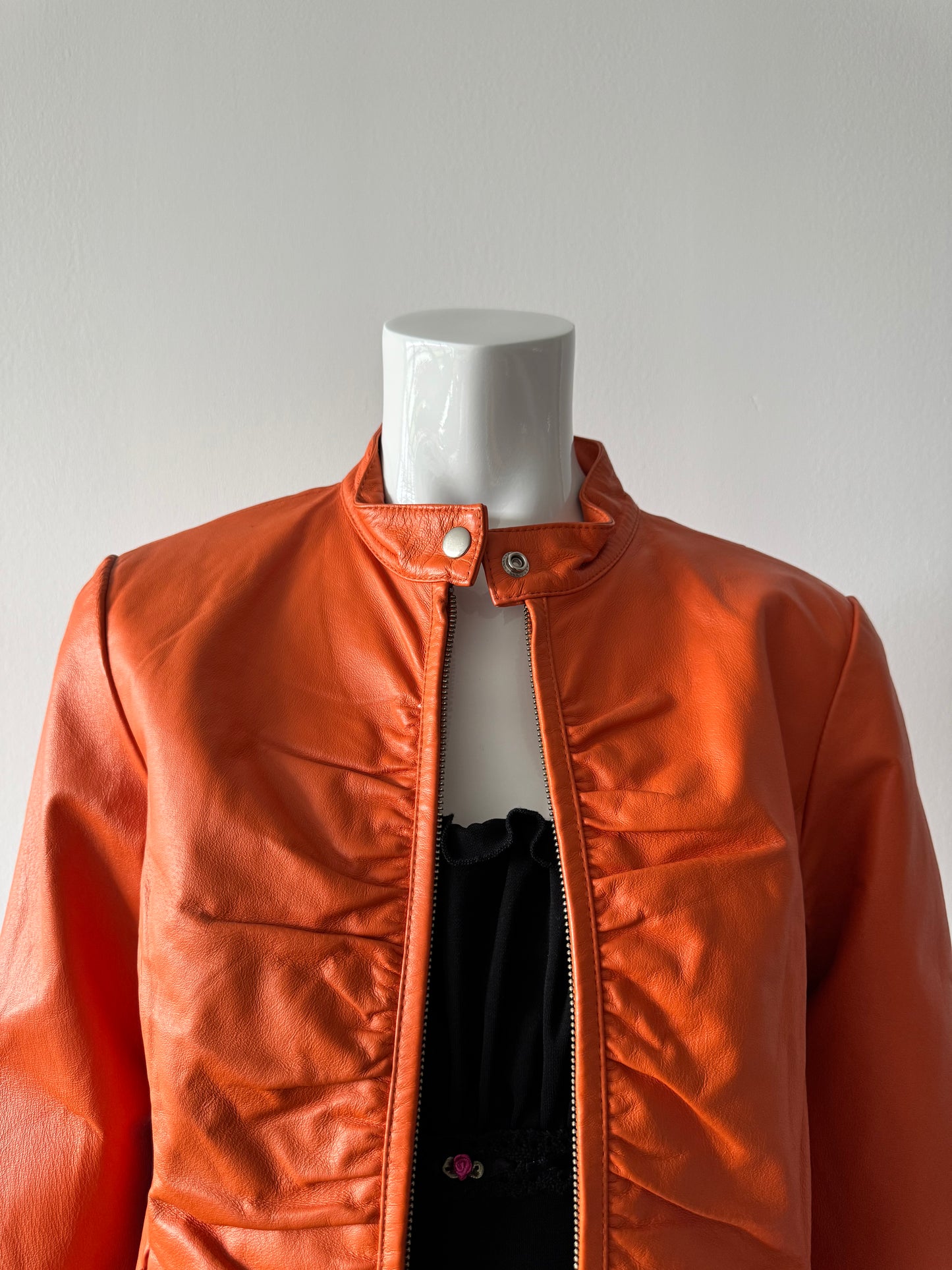 WILSON'S LEATHER Orange Ruched Leather Jacket