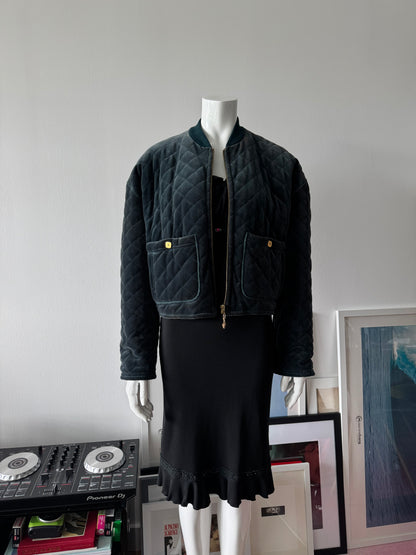 SONIA RYKIEL Dark Green Velvet Quilted Bomber Jacket