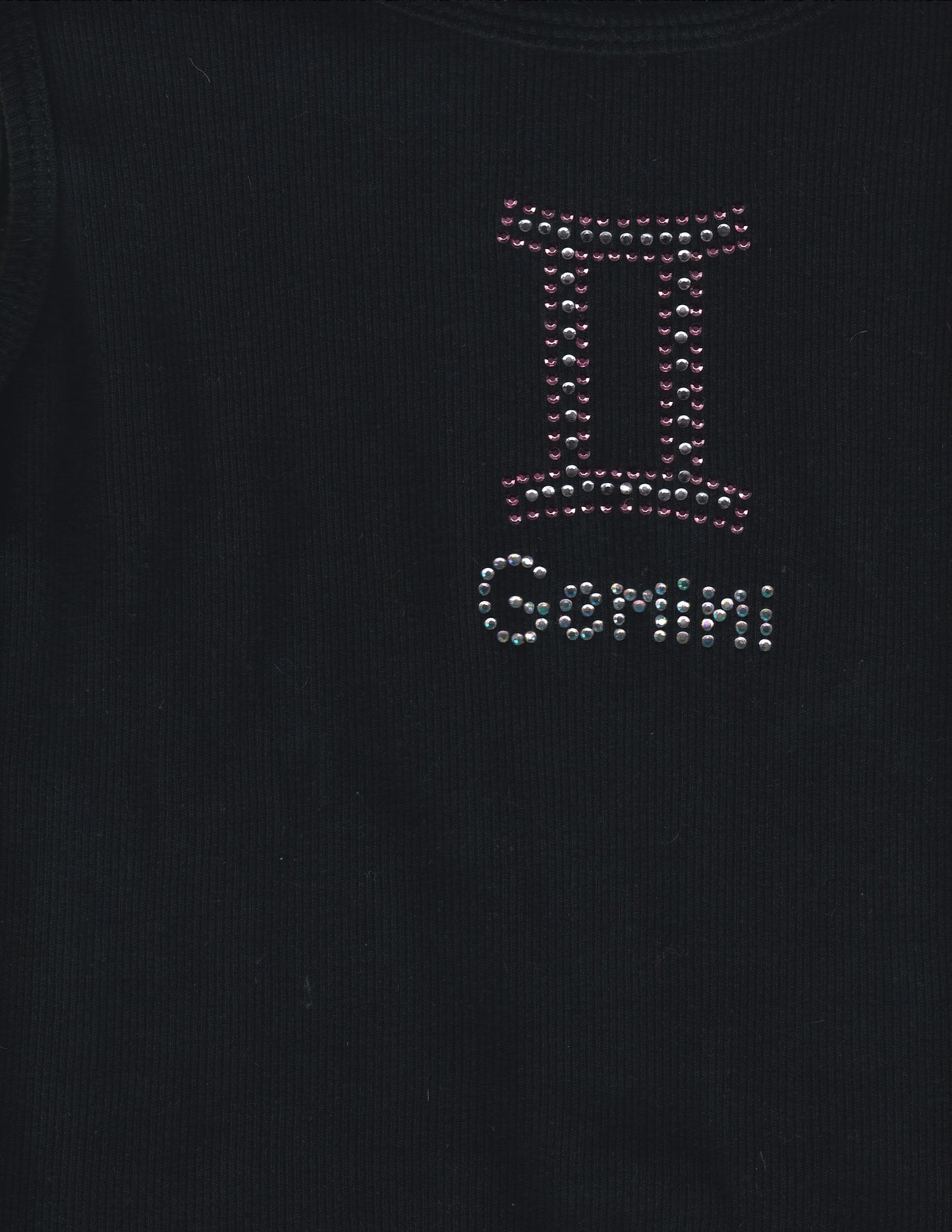 Black Ribbed Tank Top with Gemini Rhinestone Logo