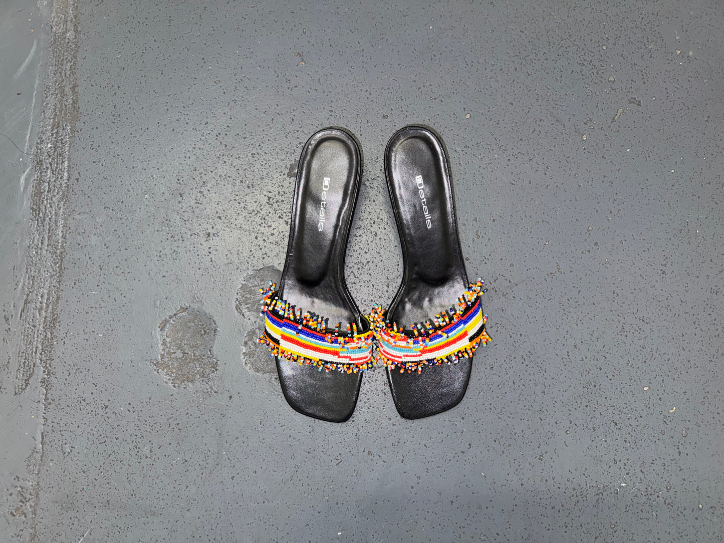 DETAILS Black and Colorful Beaded Kitten Heels Sz US 7.5